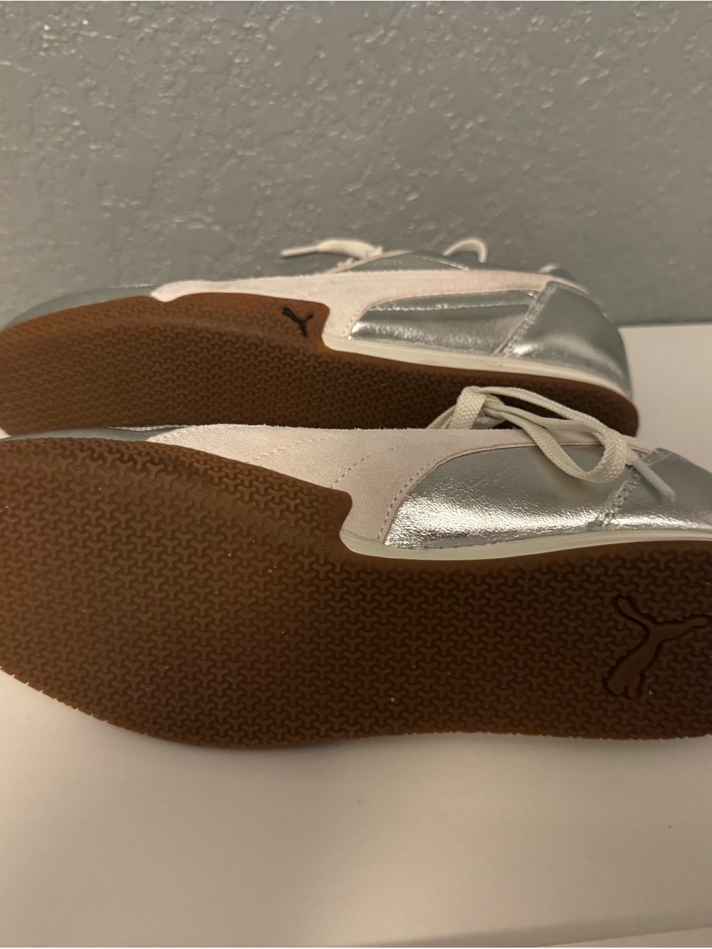 Puma Women’s Silver Metallic Sneaker with Cream Accents - Picture 4 of 5